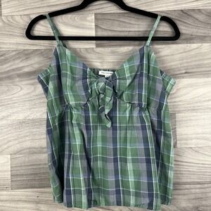 Free Assembly Shirt Blouse Womens Medium Green Blue Plaid Tank Top Sleeveless